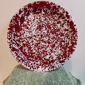 New RED Crow Canyon Enamelware Marble Sectional Camp Plate 10.5 Inch 3 Sections